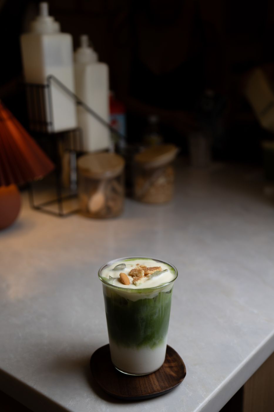 banana pudding matcha at kin espresso