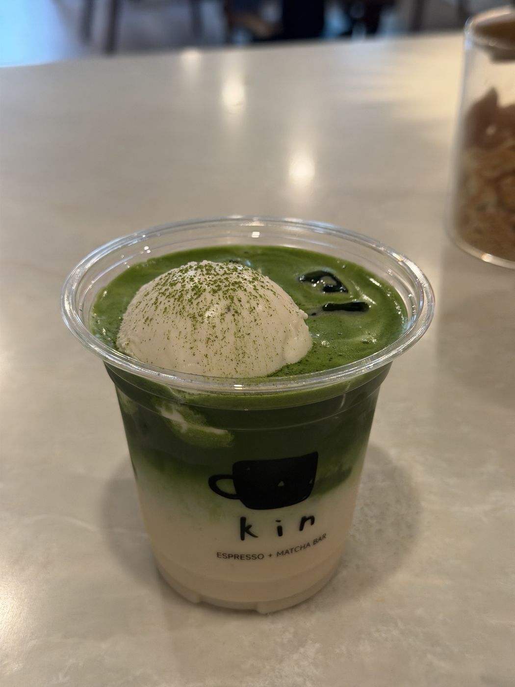 vanilla matcha float at kin espresso
